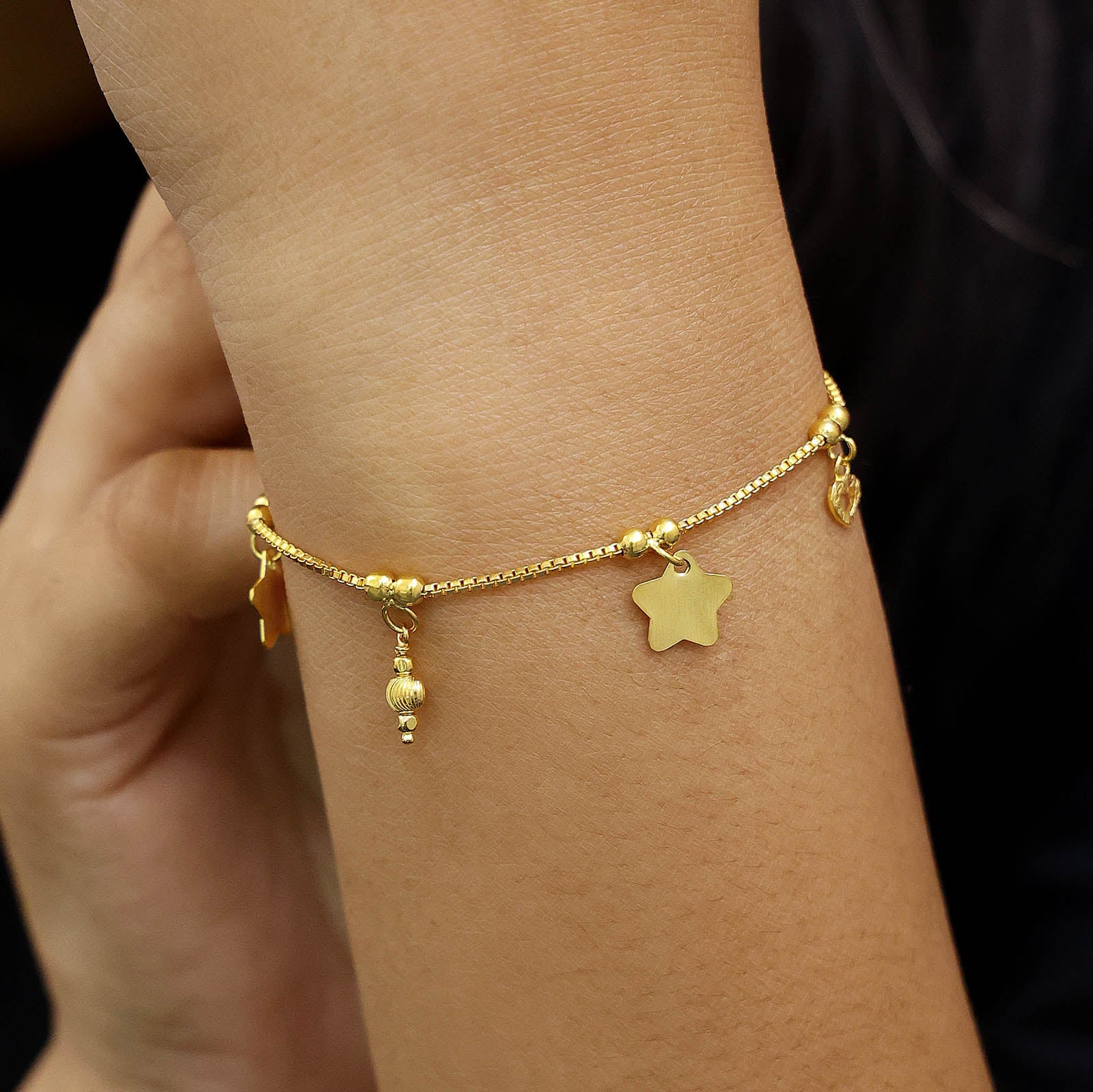 496 - Pure Silver Bracelet &#8211; Adjustable Bracelet With Star Charms