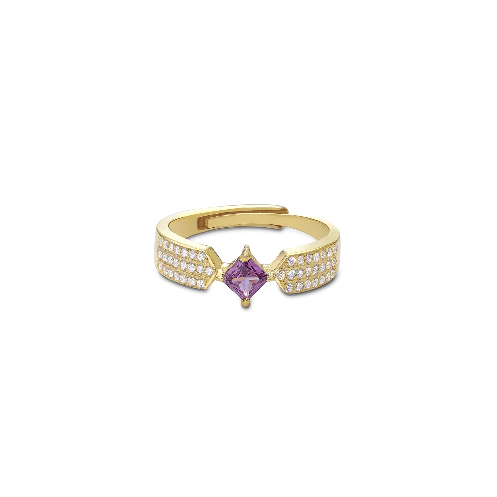 83 - Pure Silver Ring &#8211; CZ Elegance With Purple Stone Charm
