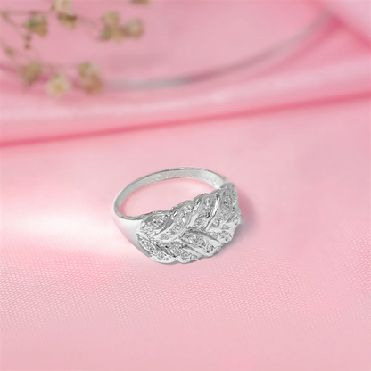 Cubic Zirconia Leaf Silver Ring
