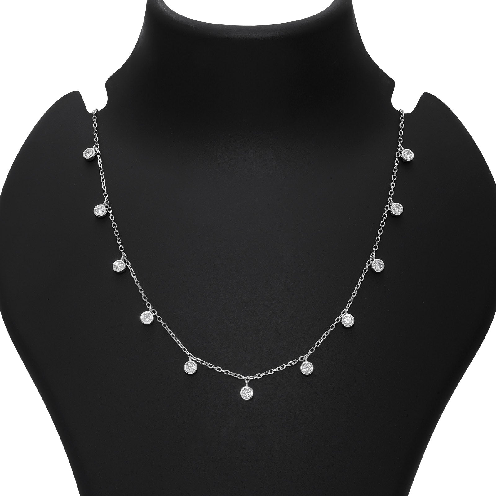 Uncategorized - CZ Bezel-Set Necklace For Women &#8211; 925 Sterling Silver Rhodium Plated