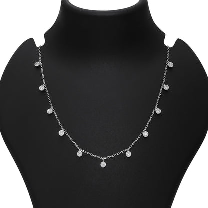 Uncategorized - CZ Bezel-Set Necklace For Women &#8211; 925 Sterling Silver Rhodium Plated