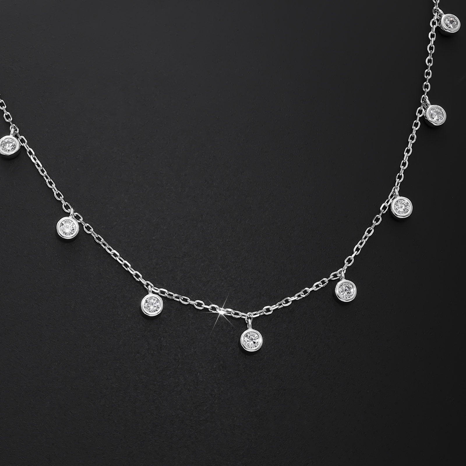 Uncategorized - CZ Bezel-Set Necklace For Women &#8211; 925 Sterling Silver Rhodium Plated