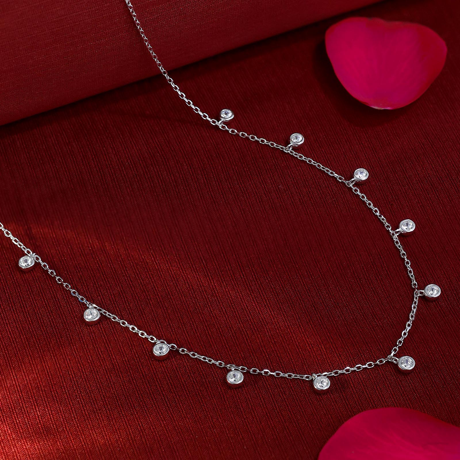 Uncategorized - CZ Bezel-Set Necklace For Women &#8211; 925 Sterling Silver Rhodium Plated