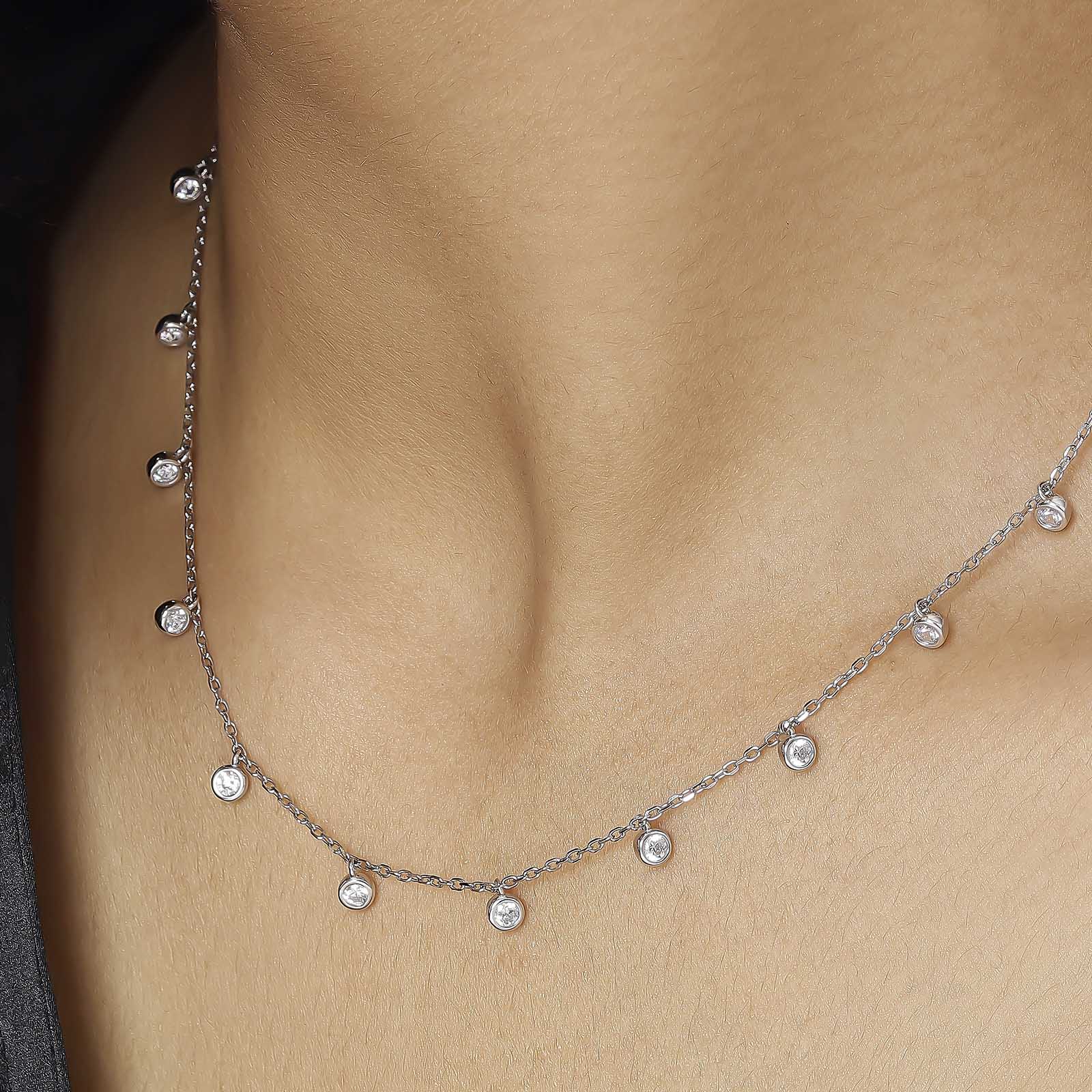 Uncategorized - CZ Bezel-Set Necklace For Women &#8211; 925 Sterling Silver Rhodium Plated