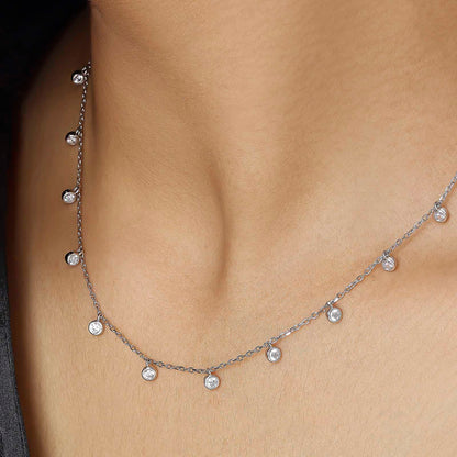 Uncategorized - CZ Bezel-Set Necklace For Women &#8211; 925 Sterling Silver Rhodium Plated