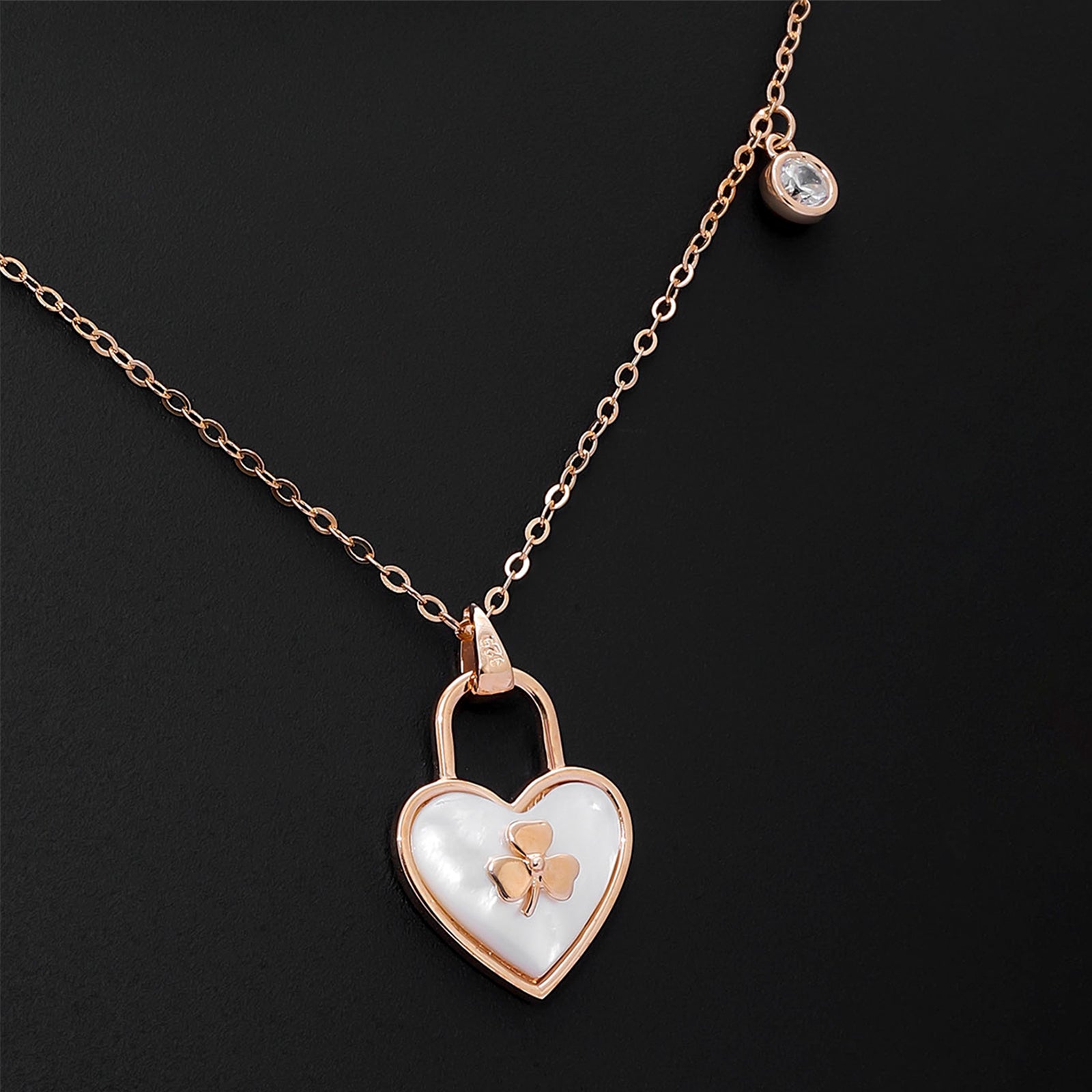 Silver Necklaces - CZ Heart Pendant Necklace for Women – 925 Sterling Silver Rose Gold Plated