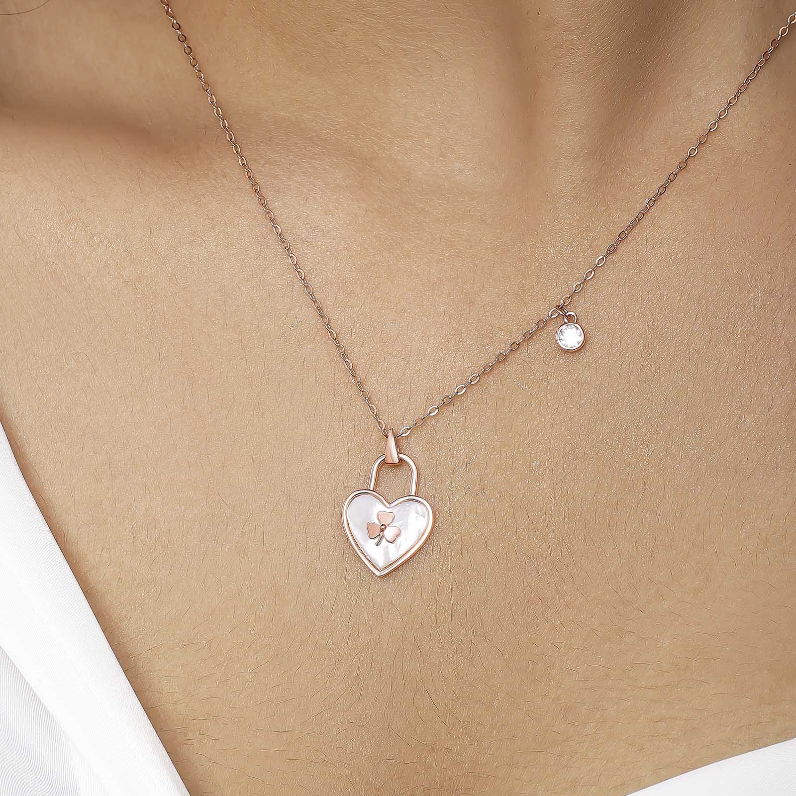 Uncategorized - CZ Heart Pendant Necklace for Women – 925 Sterling Silver Rose Gold Plated