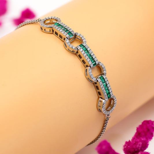 Emerald Silver Bracelet With Stone Accents