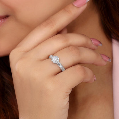 Uncategorized - Floral CZ Ring for Women – 925 Sterling Silver Rhodium-Plated