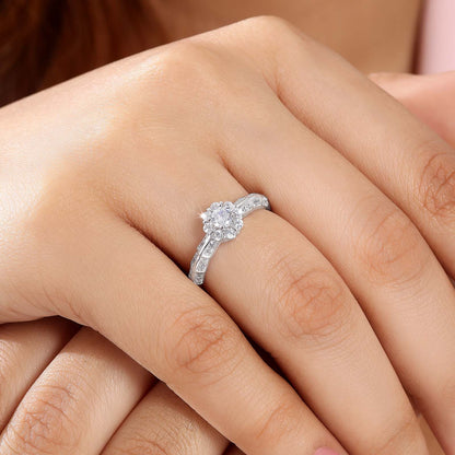 Uncategorized - Floral CZ Ring for Women – 925 Sterling Silver Rhodium-Plated