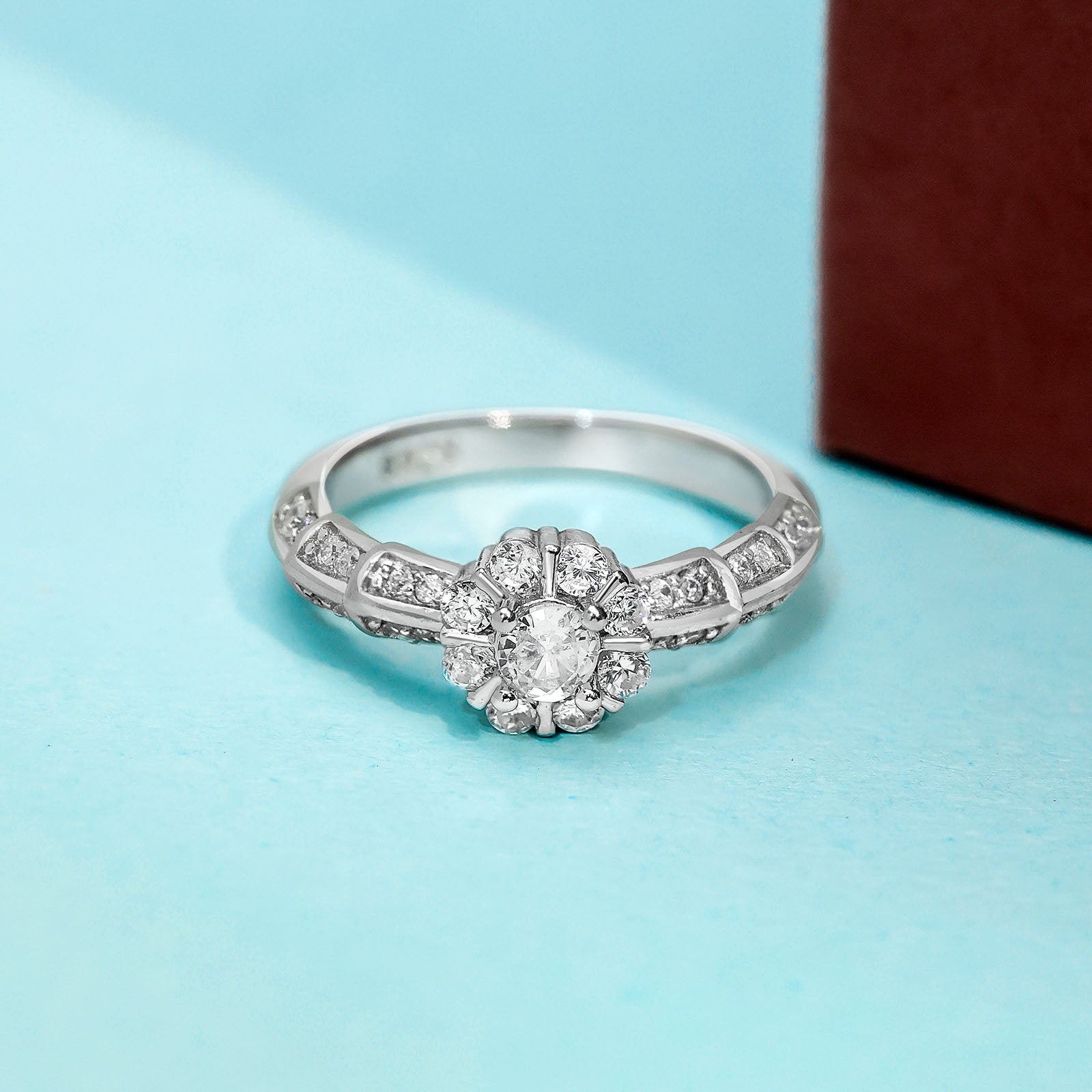 Uncategorized - Floral CZ Ring for Women – 925 Sterling Silver Rhodium-Plated