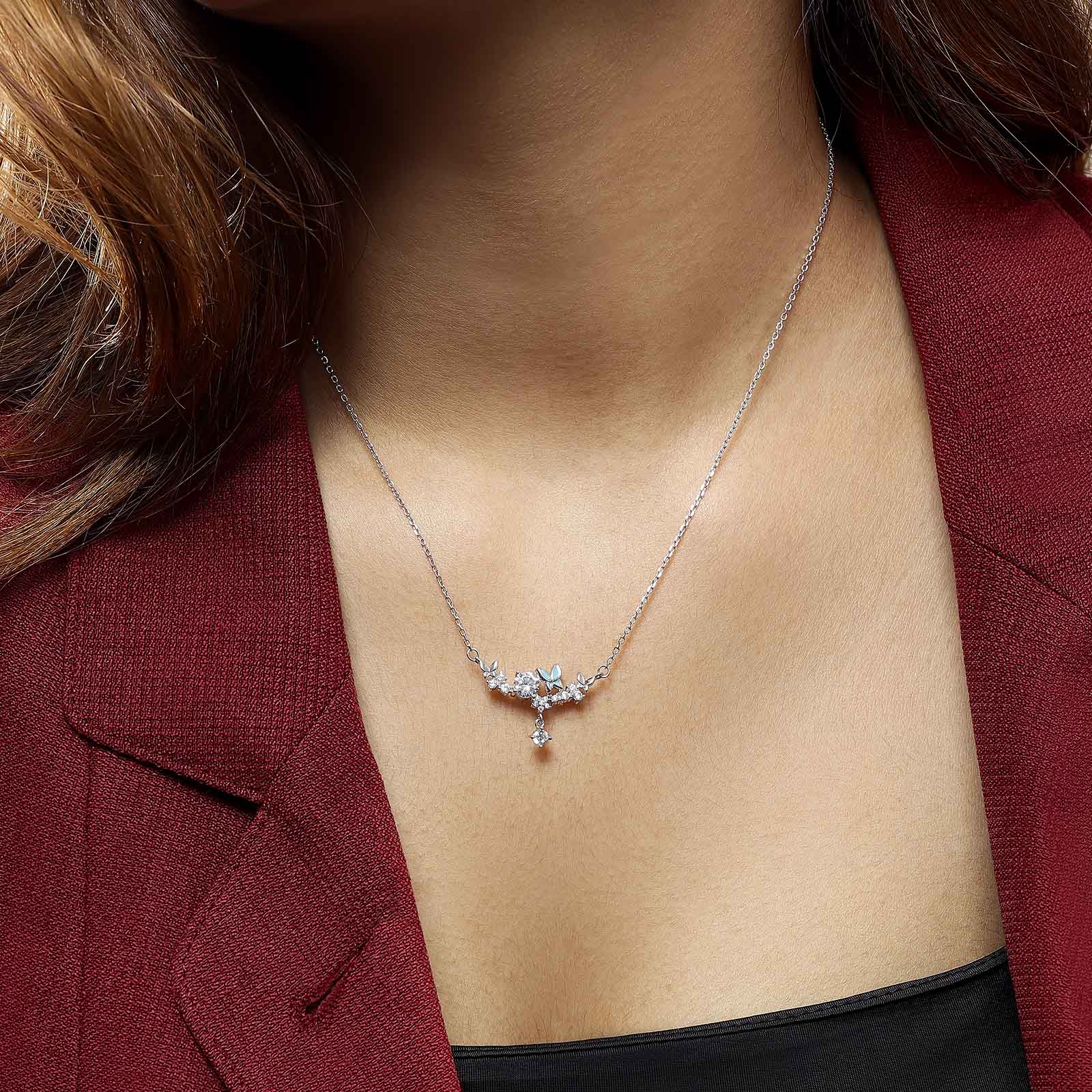 Uncategorized - Garden-Themed CZ Necklace for Women – 925 Sterling Silver Rhodium Plated