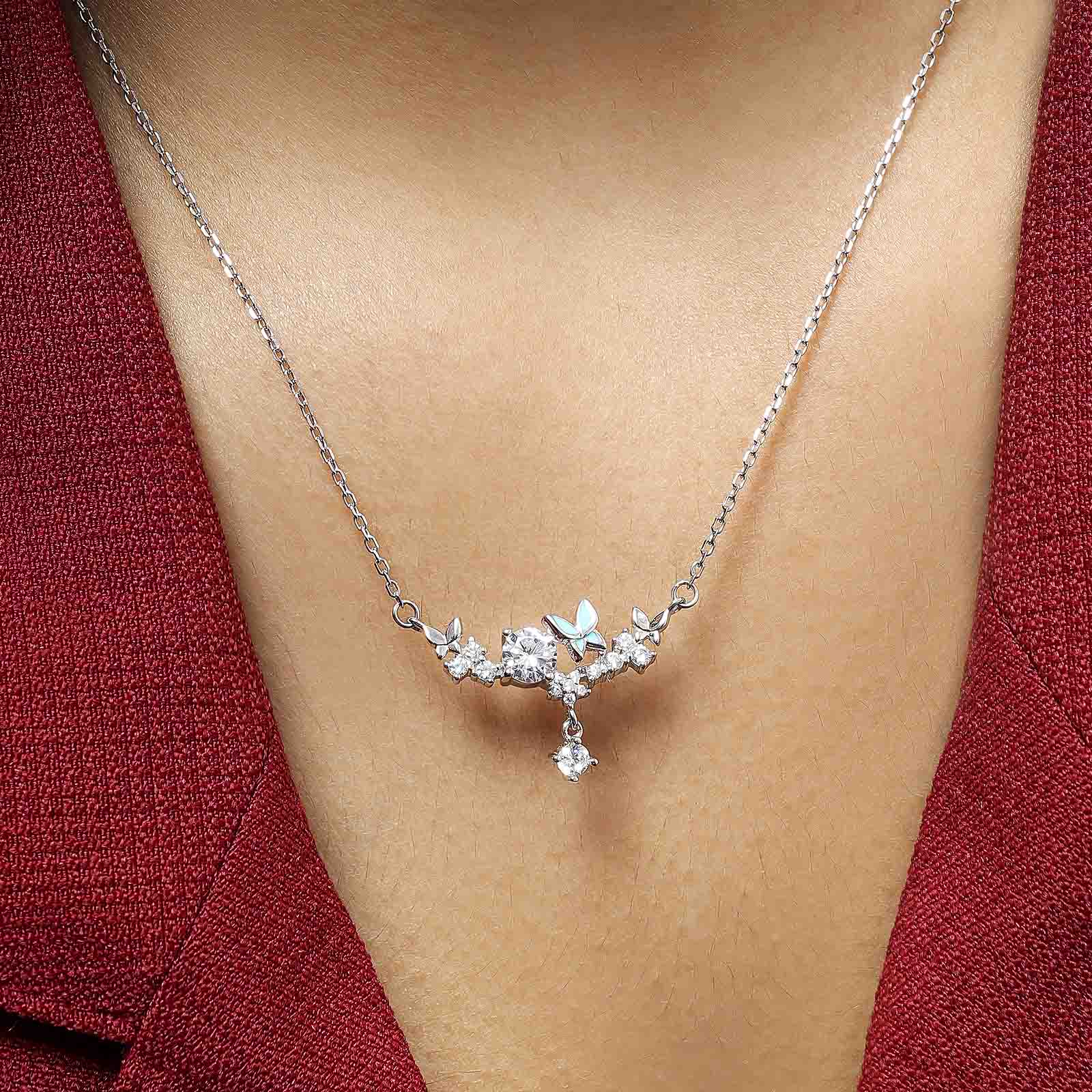 Uncategorized - Garden-Themed CZ Necklace for Women – 925 Sterling Silver Rhodium Plated