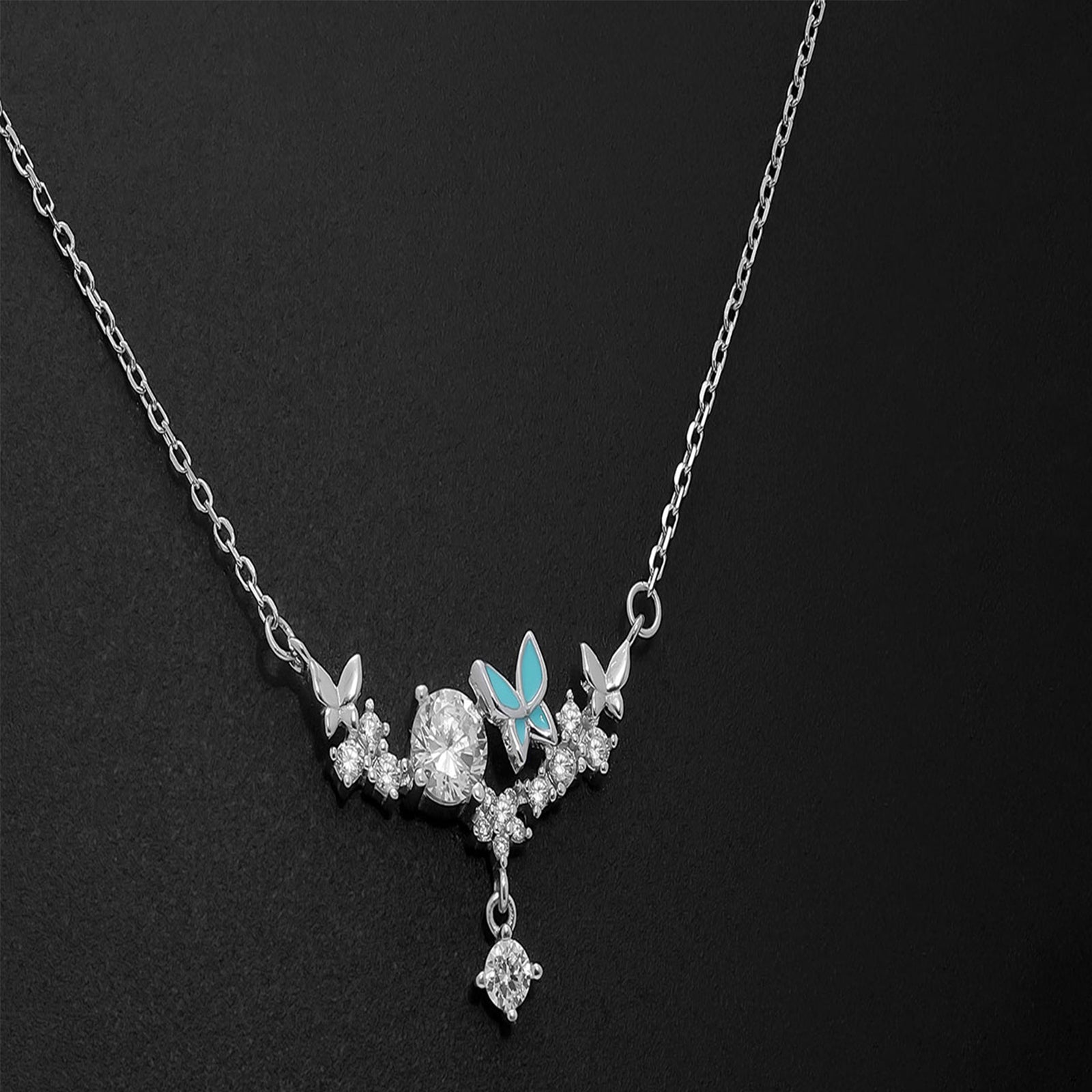 Uncategorized - Garden-Themed CZ Necklace for Women – 925 Sterling Silver Rhodium Plated