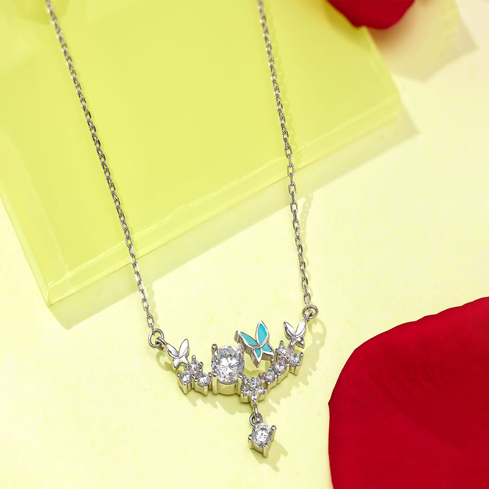 Uncategorized - Garden-Themed CZ Necklace for Women – 925 Sterling Silver Rhodium Plated