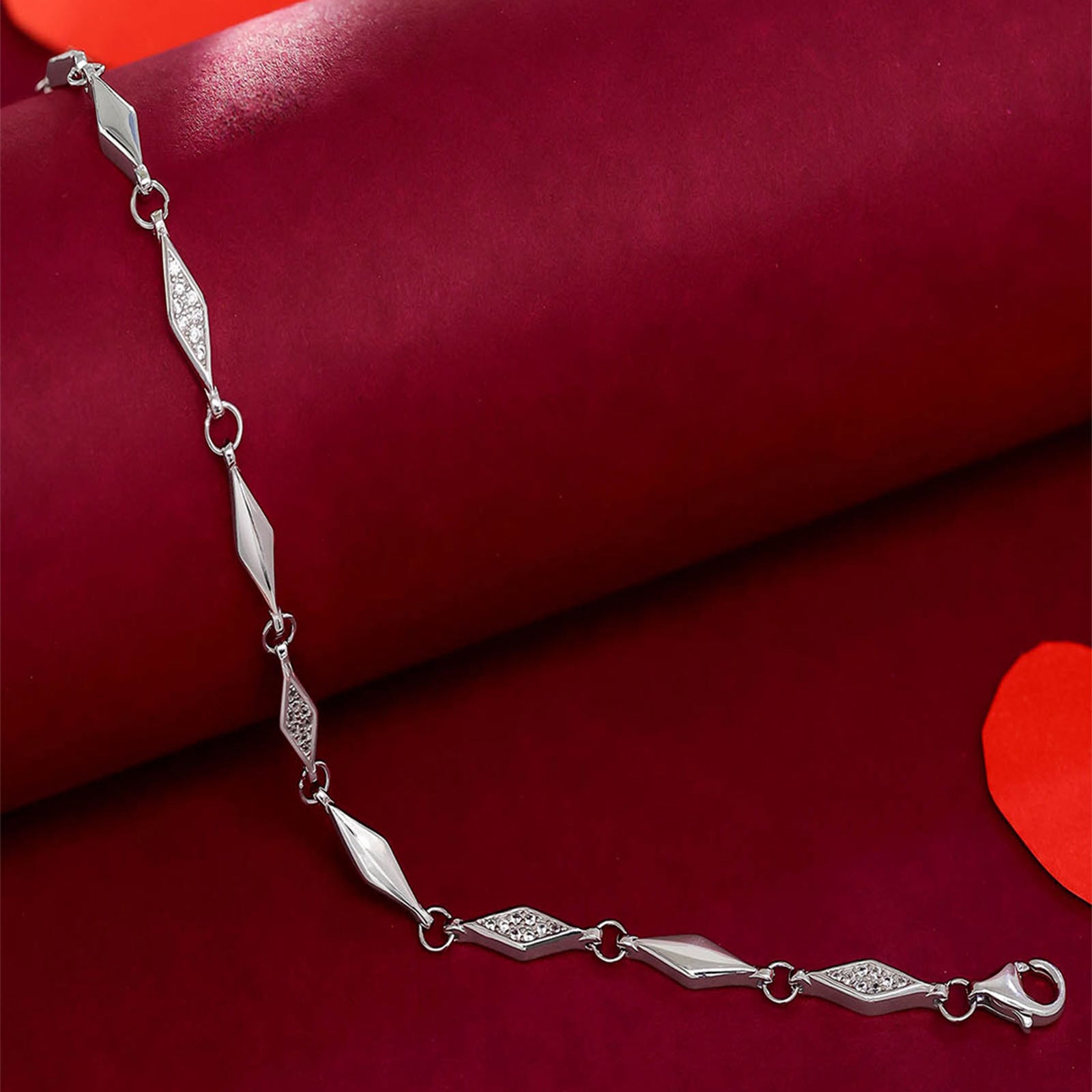 Uncategorized - Geometric CZ Bracelet for Women – 925 Sterling Silver Rhodium Plated