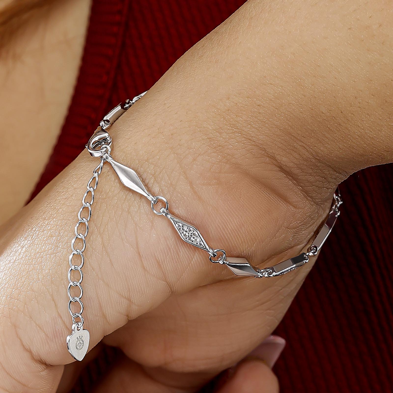 Uncategorized - Geometric CZ Bracelet for Women – 925 Sterling Silver Rhodium Plated