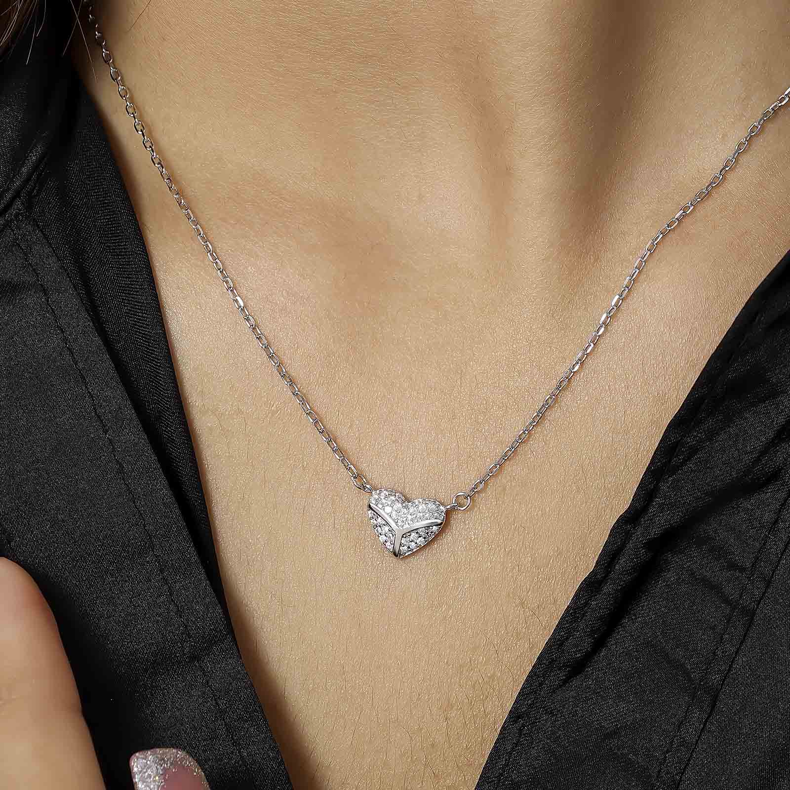 Silver Necklaces - Heart Pendant Silver Necklace For Women