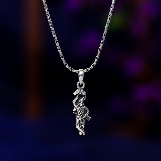 Silver Pendants - Pure Silver Pendant &#8211; Divine Radiance of Oxidised Lord Krishna