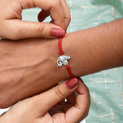 Original 925 Silver Rakhi - Featuring Ganesha With Lotus Charm - Tweov Jewels
