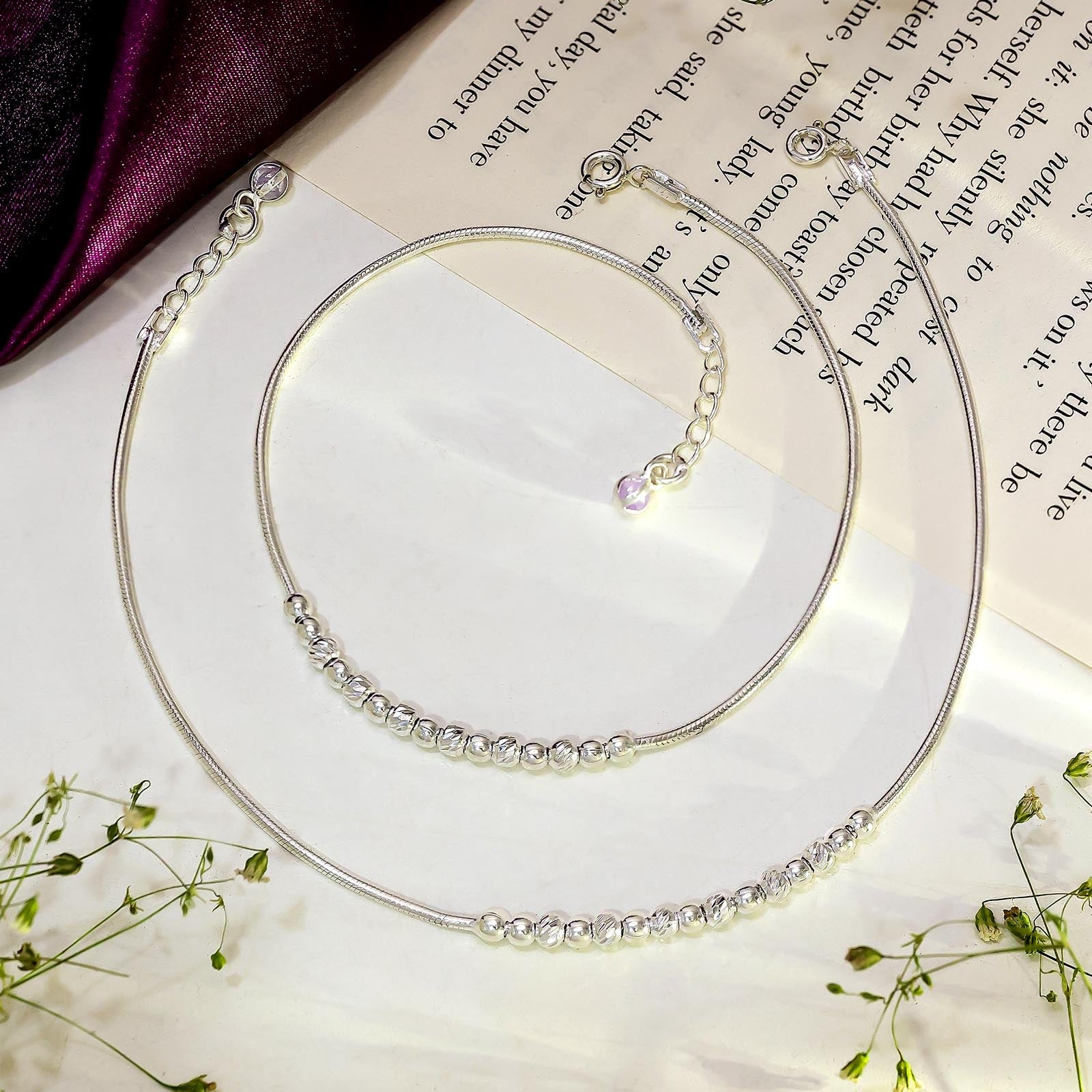 Uncategorized - Pure 925 Silver Anklet &#8211; Minimalist Beaded Anklet
