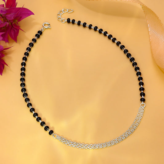 Uncategorized - Pure 925 Silver Anklet &#8211; Noir Beads Elegance