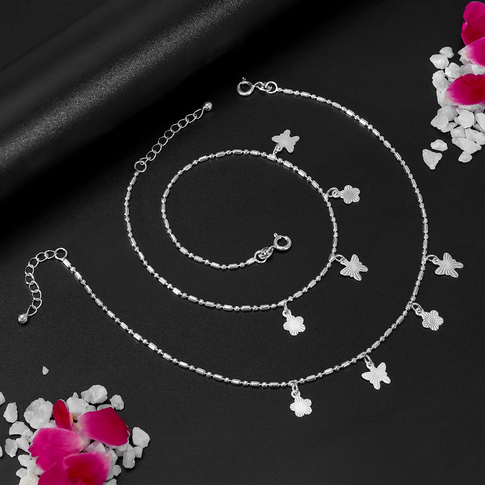 Uncategorized - Pure 925 Silver Anklets &#8211; Butterfly Bloom Charms