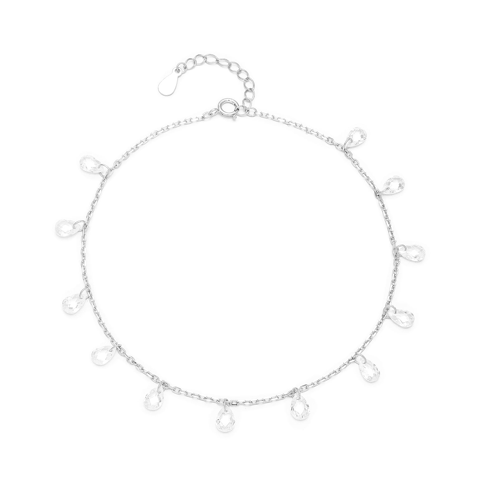 Uncategorized - Pure 925 Silver Anklets &#8211; Crystal Dew Drops Anklets