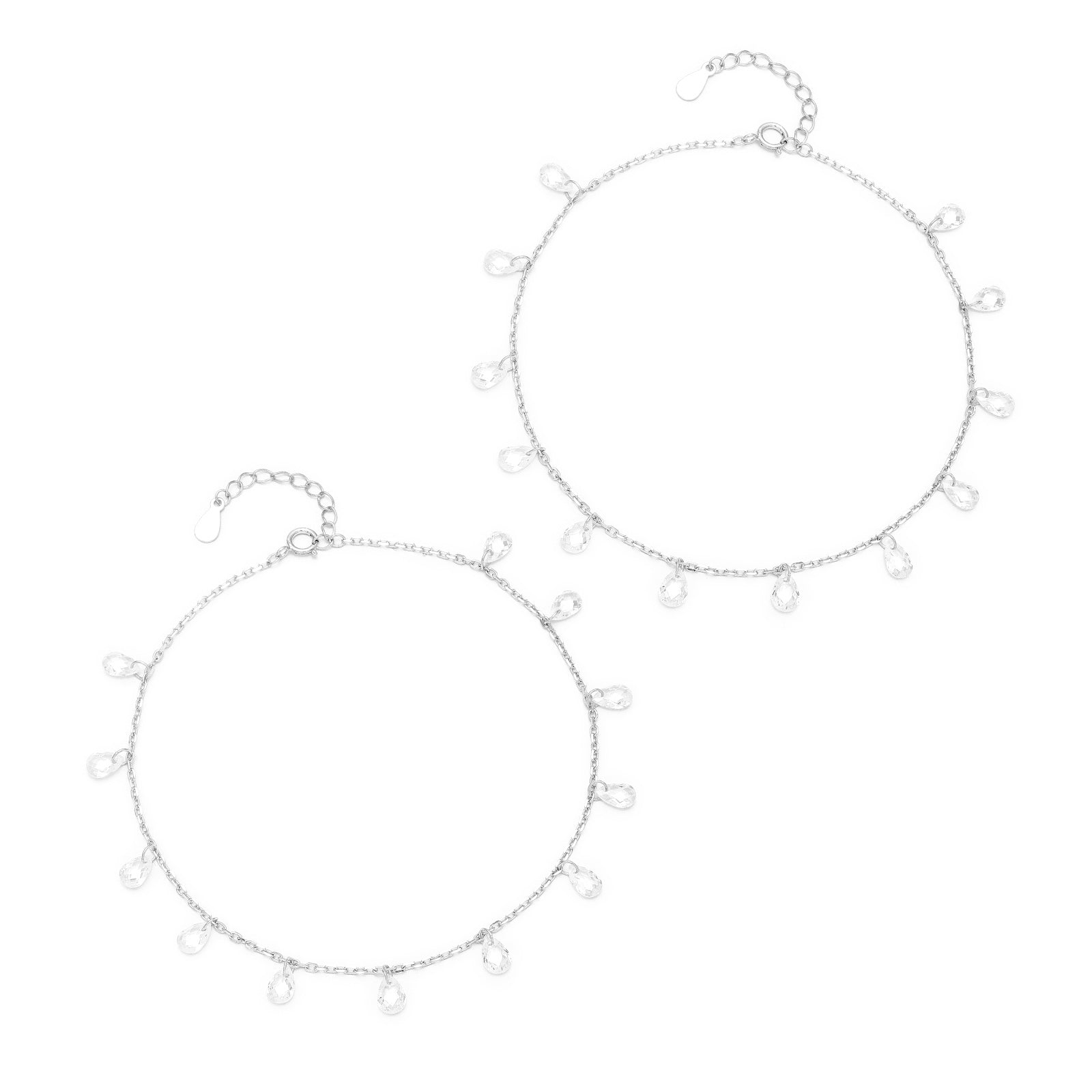 Uncategorized - Pure 925 Silver Anklets &#8211; Crystal Dew Drops Anklets