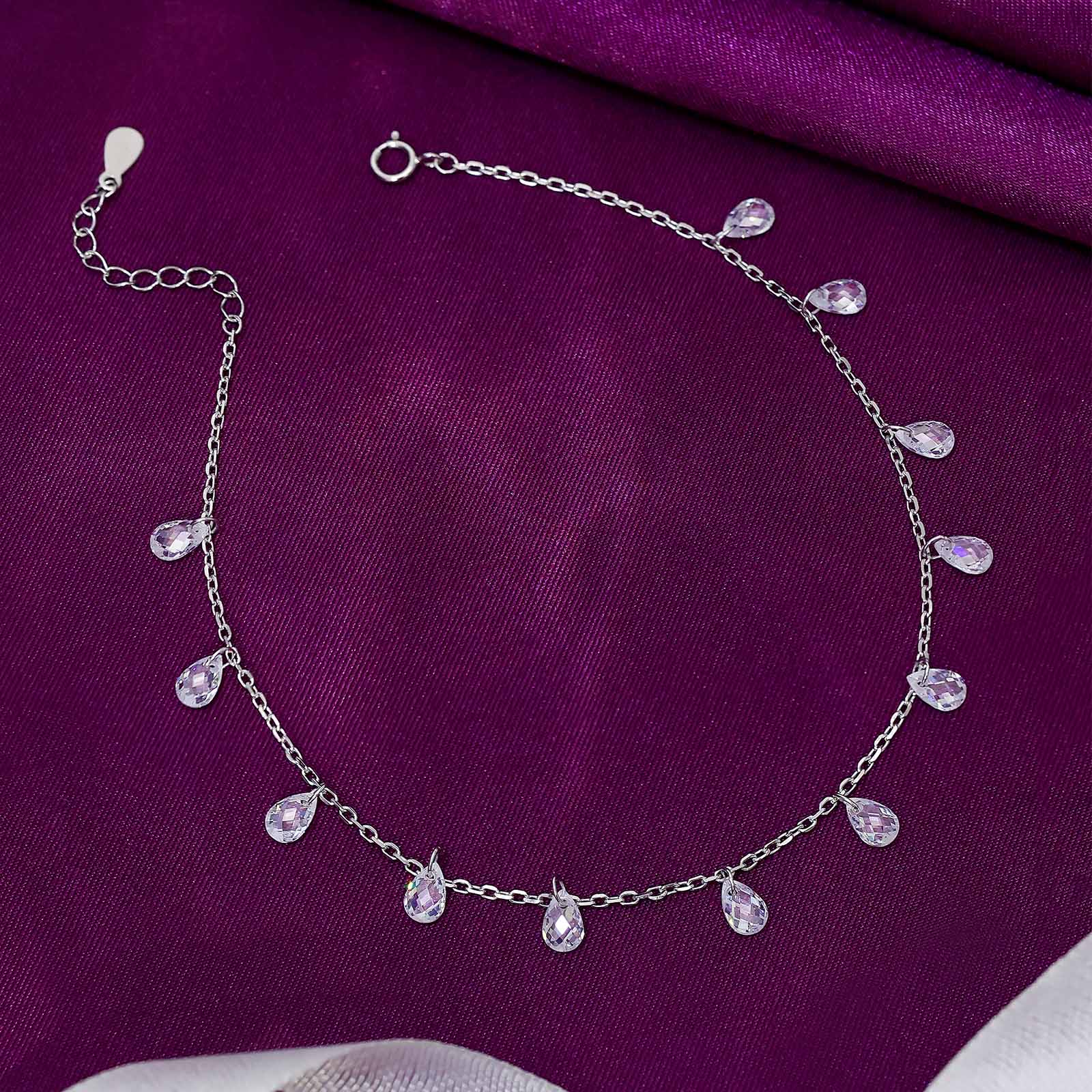 Uncategorized - Pure 925 Silver Anklets &#8211; Crystal Dew Drops Anklets