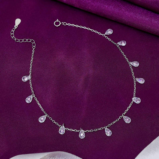Uncategorized - Pure 925 Silver Anklets &#8211; Crystal Dew Drops Anklets