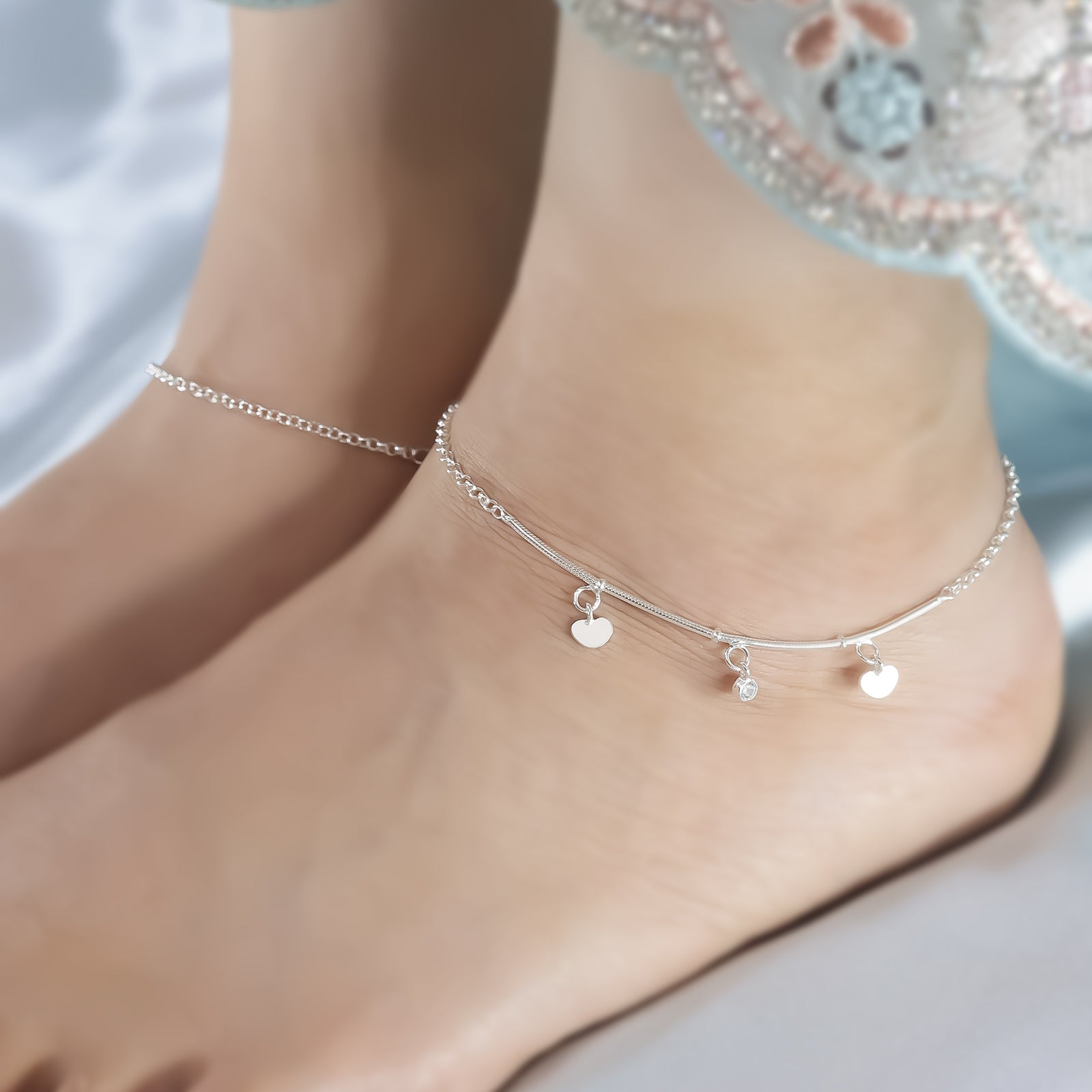 Silver anklets - Pure 925 Silver Anklets &#8211; Heartstring Chain Model