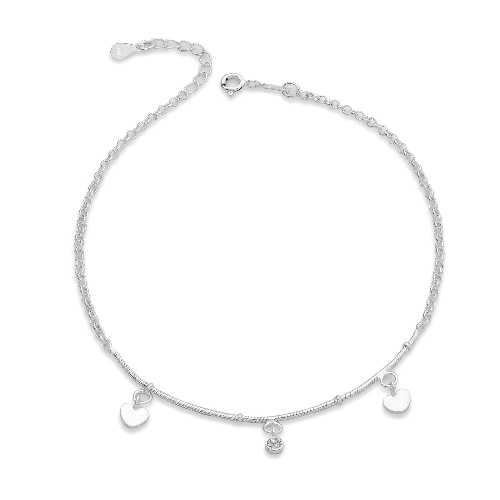 partywear Silver anklets - Pure 925 Silver Anklets &#8211; Heartstring Chain Model
