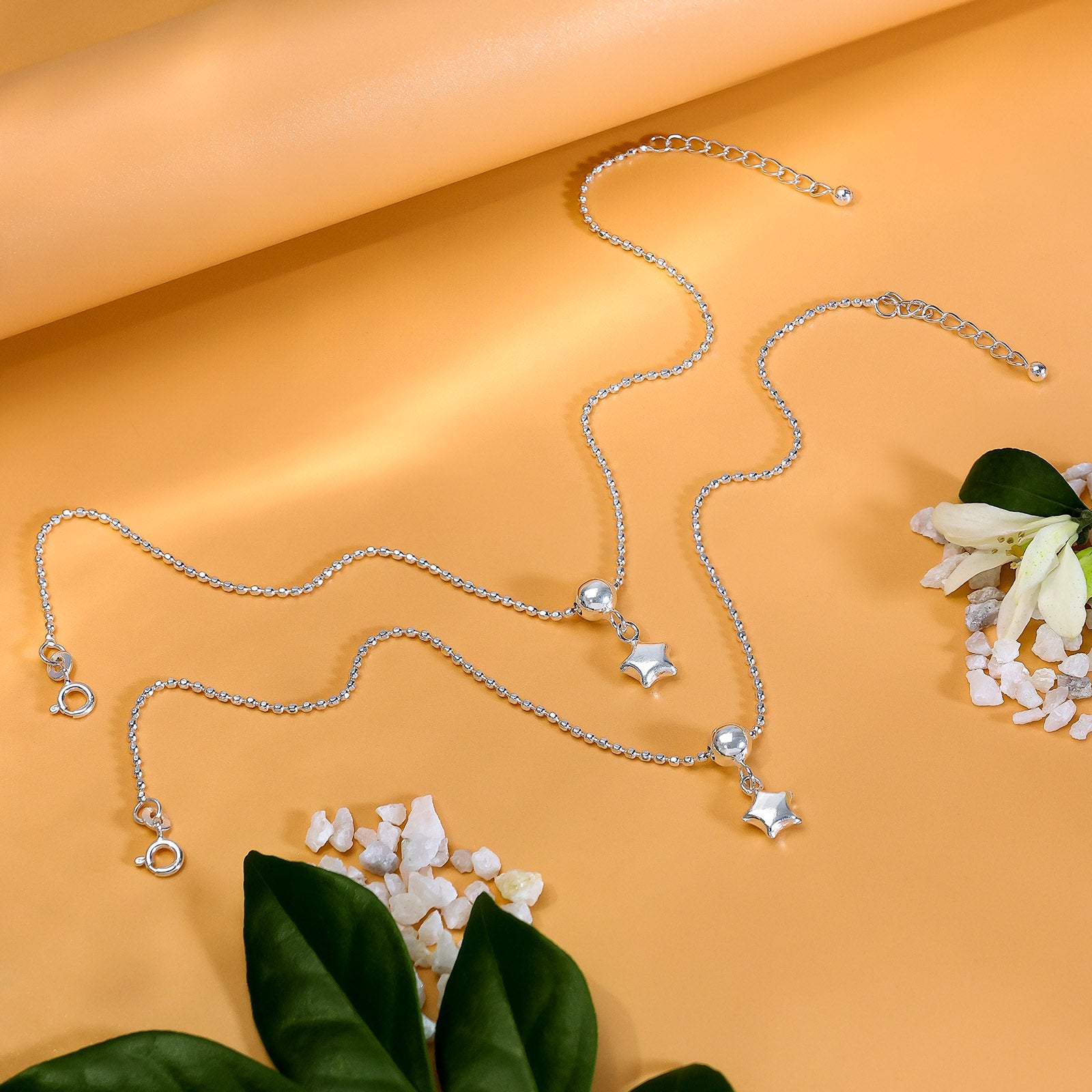 Uncategorized - Pure 925 Silver Anklets &#8211; Stellar Gleam Star Beauty