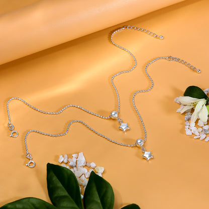 Uncategorized - Pure 925 Silver Anklets &#8211; Stellar Gleam Star Beauty