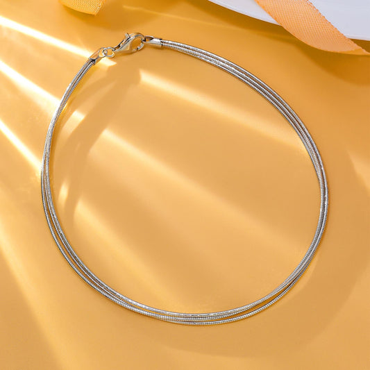 Uncategorized - Pure 925 Silver Anklets &#8211; Triple-Layered Italian Snake Chain Design