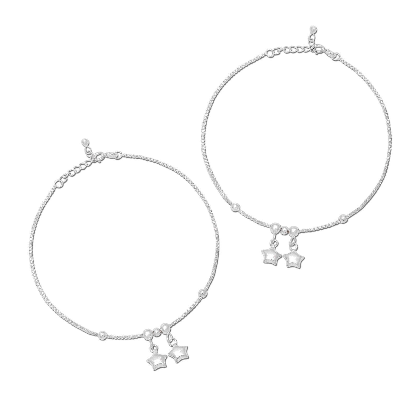 Uncategorized - Pure 925 Silver Anklets &#8211; Twilight Duo Star Charms