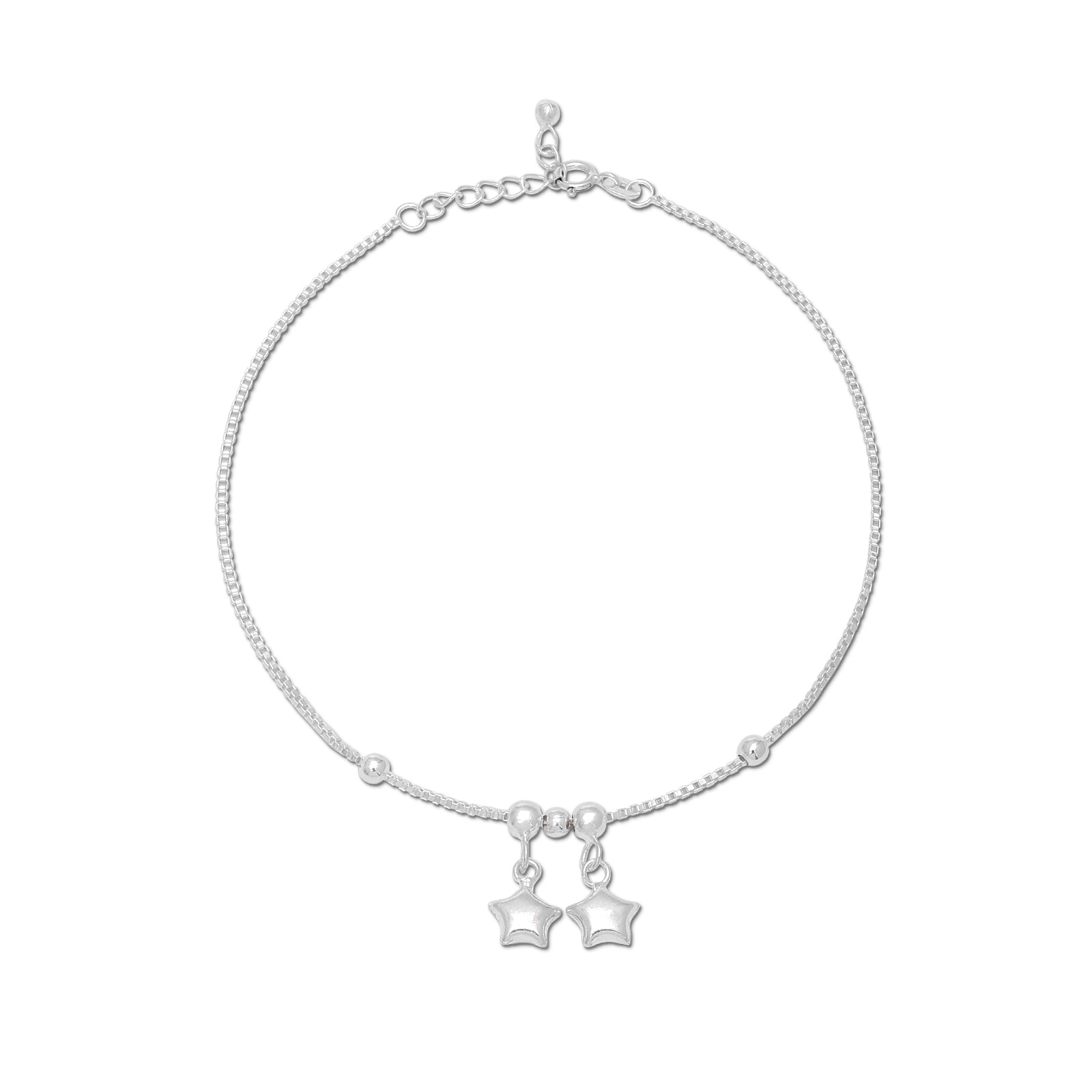 Uncategorized - Pure 925 Silver Anklets &#8211; Twilight Duo Star Charms
