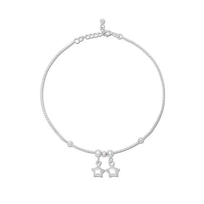 Uncategorized - Pure 925 Silver Anklets &#8211; Twilight Duo Star Charms
