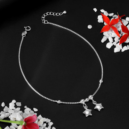Uncategorized - Pure 925 Silver Anklets &#8211; Twilight Duo Star Charms