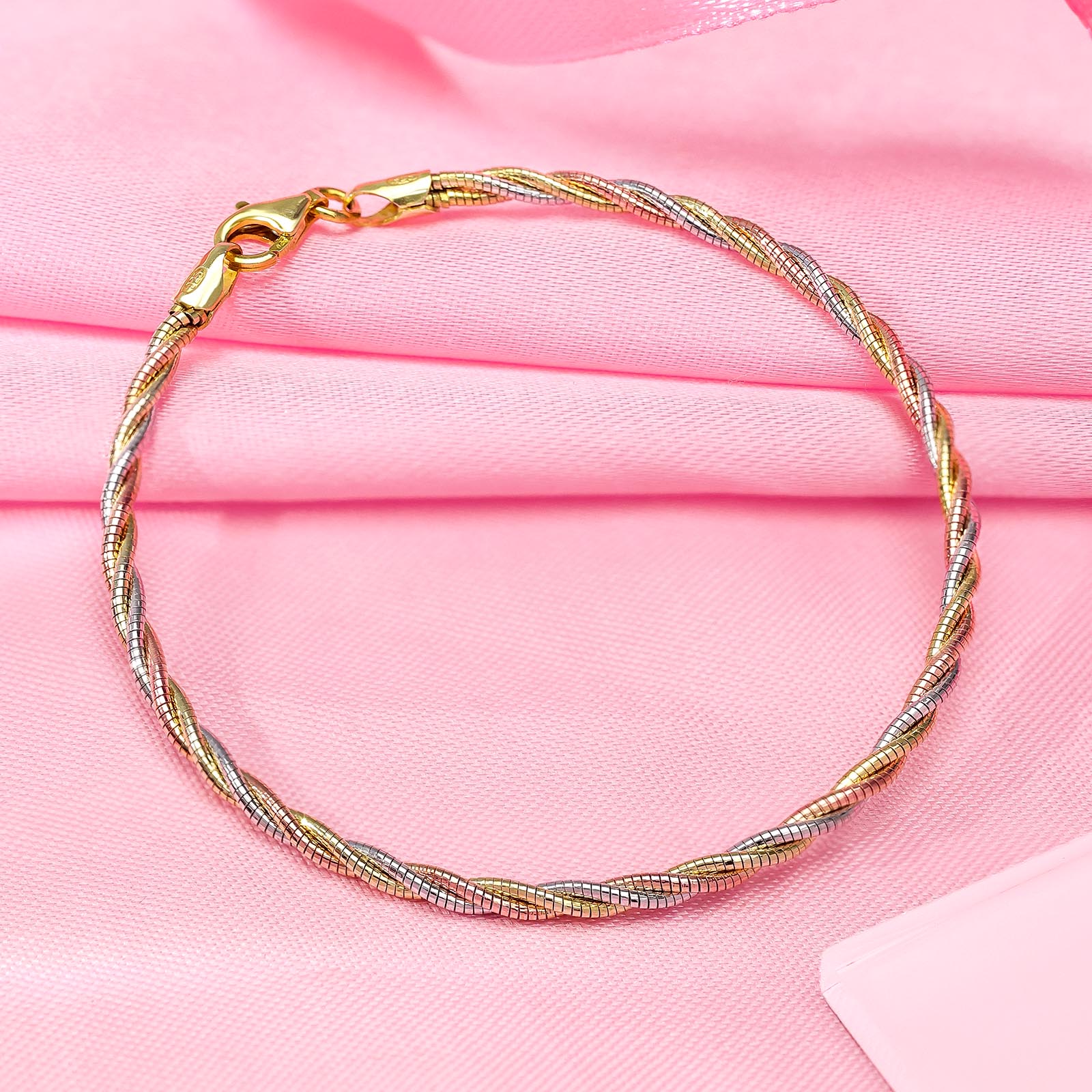 Uncategorized - Pure 925 Silver Bracelet &#8211; 3-Tone Twisted Bracelet