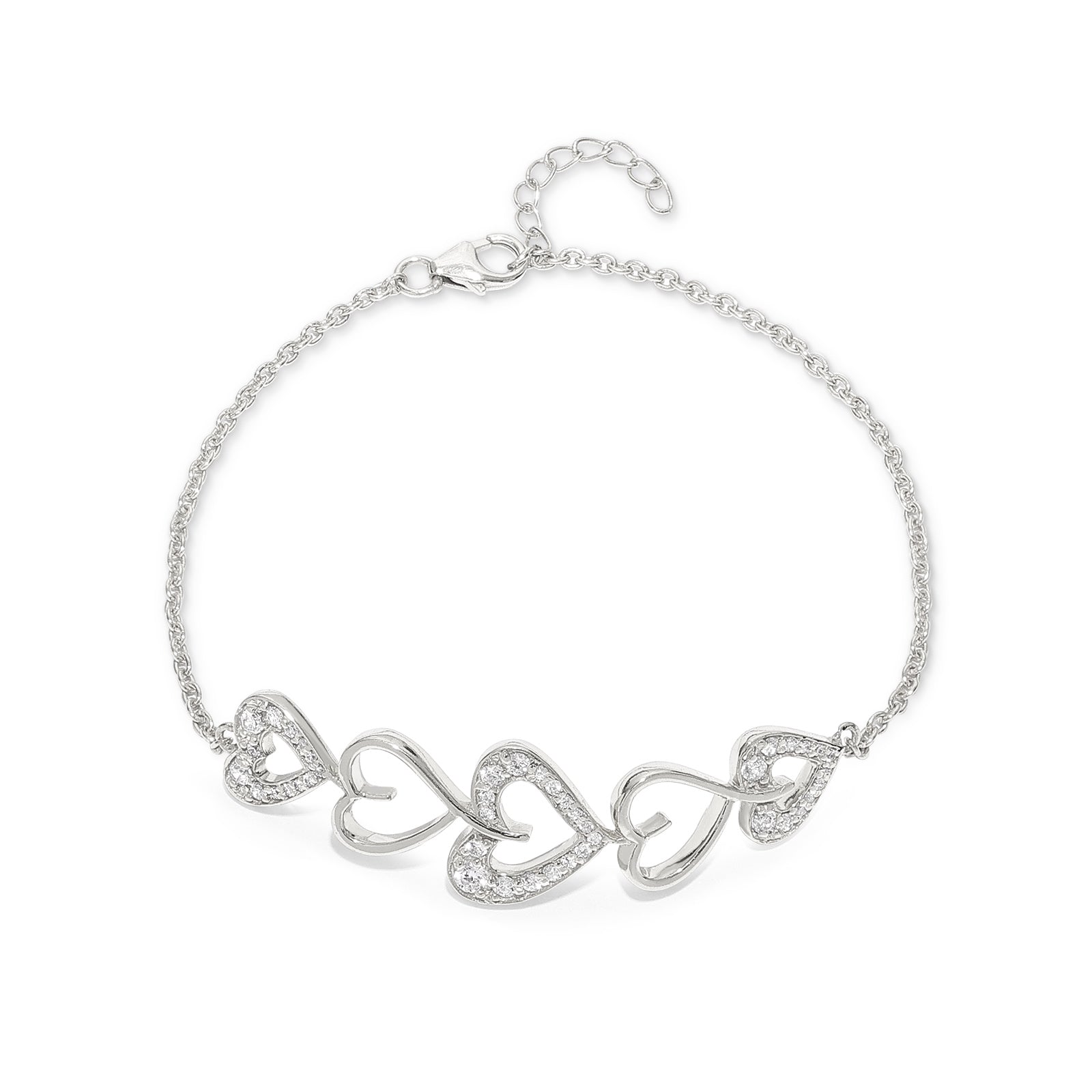 Uncategorized - Pure 925 Silver Bracelet &#8211; Hearty Zircon Charms