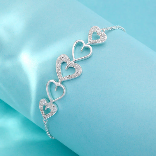 Uncategorized - Pure 925 Silver Bracelet &#8211; Hearty Zircon Charms