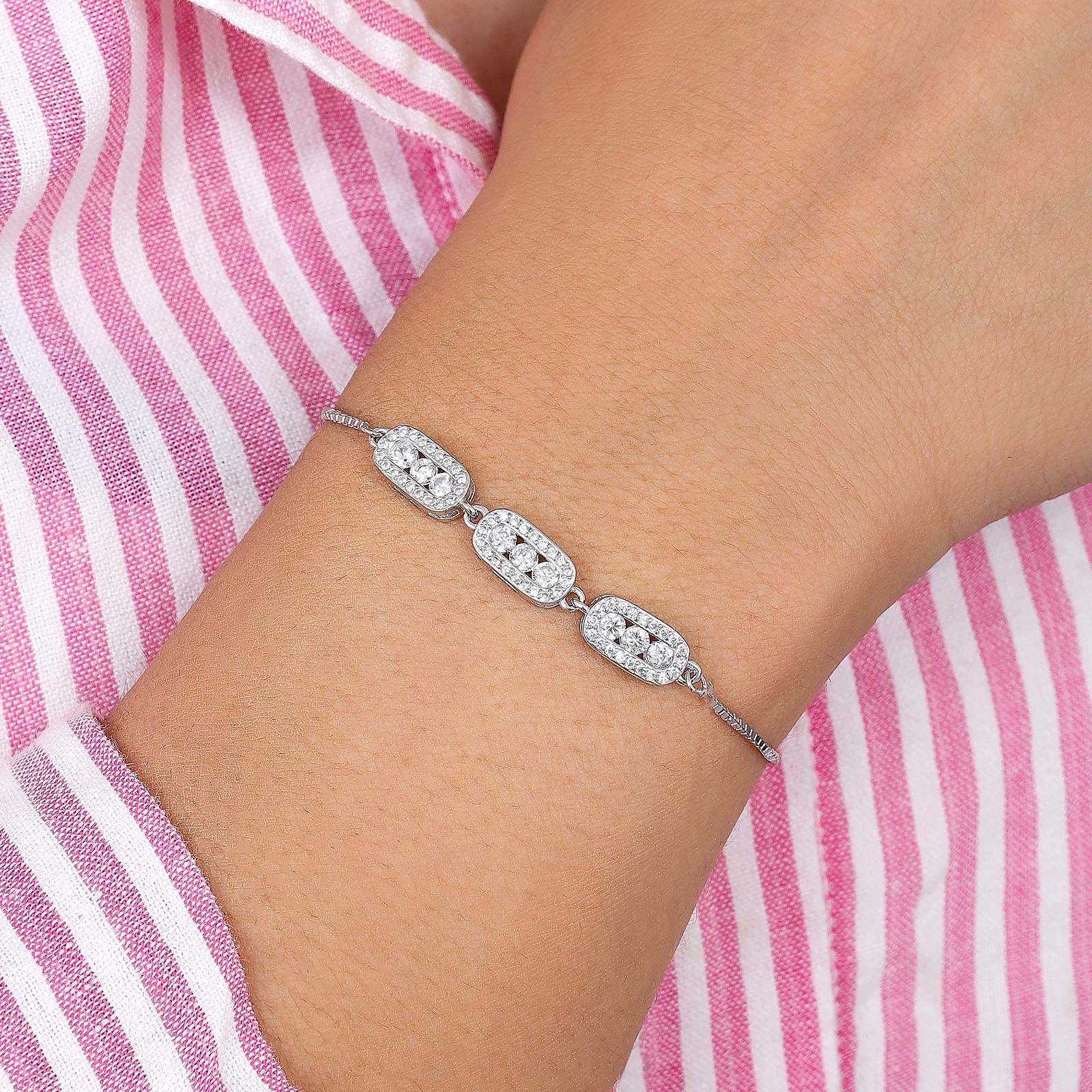 Pure Silver Bracelet for Men &amp; Women - Pure 925 Silver Bracelet &#8211; Trinity Zircon Sparkle Chain