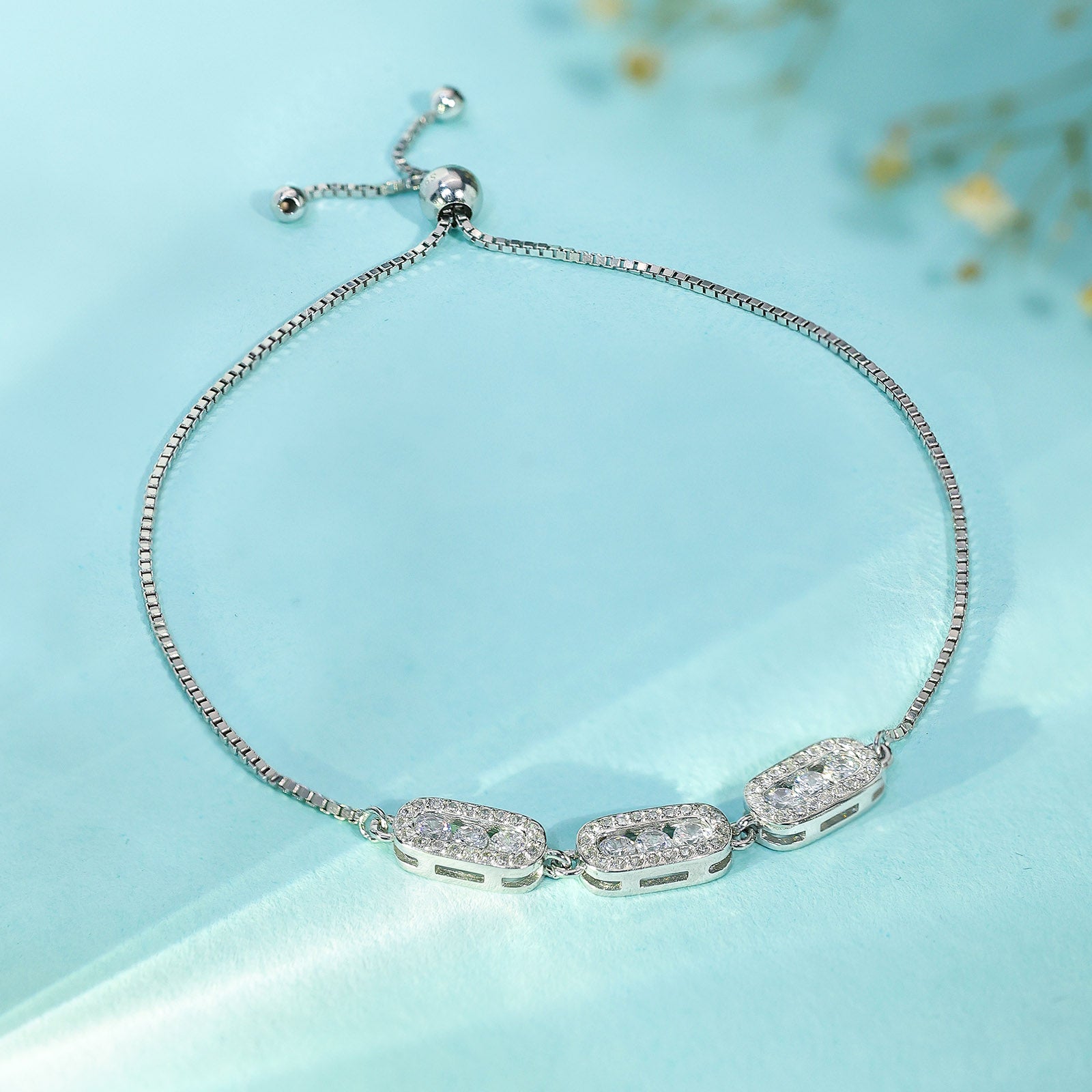 Silver Bracelets - Pure 925 Silver Bracelet &#8211; Trinity Zircon Sparkle Chain
