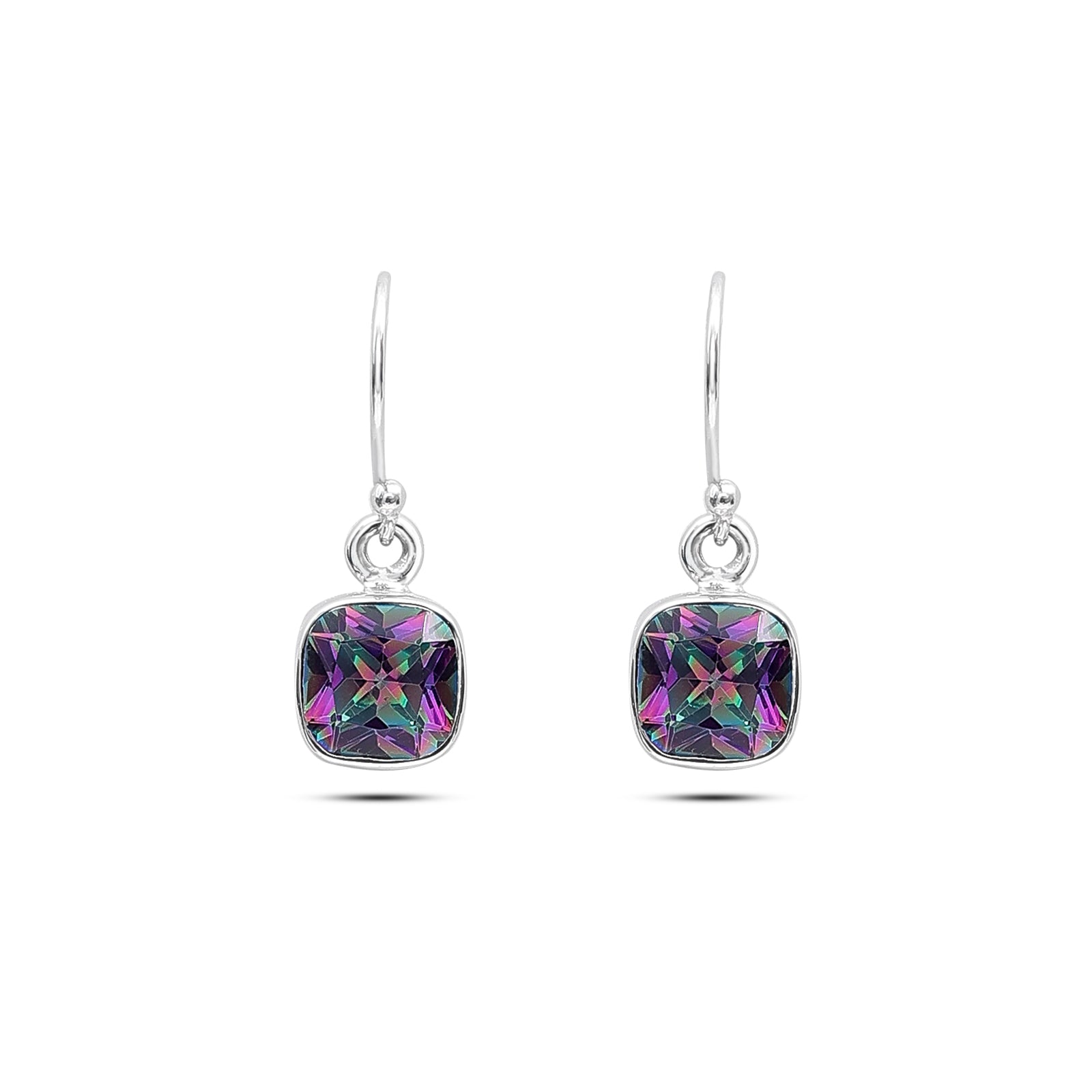 Uncategorized - Pure 925 Silver Earrings &#8211; Hook Stud with Rainbow Topaz