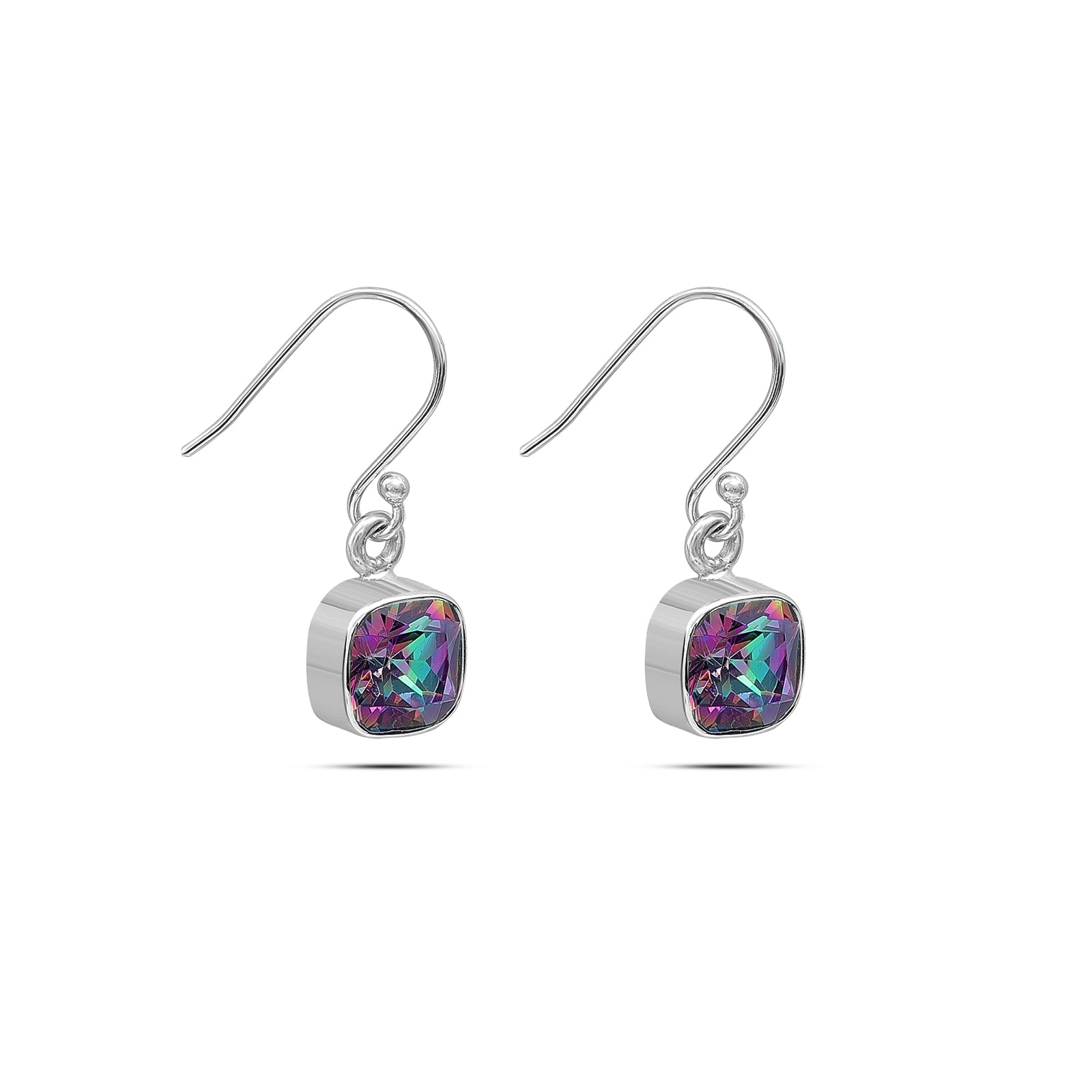 Uncategorized - Pure 925 Silver Earrings &#8211; Hook Stud with Rainbow Topaz