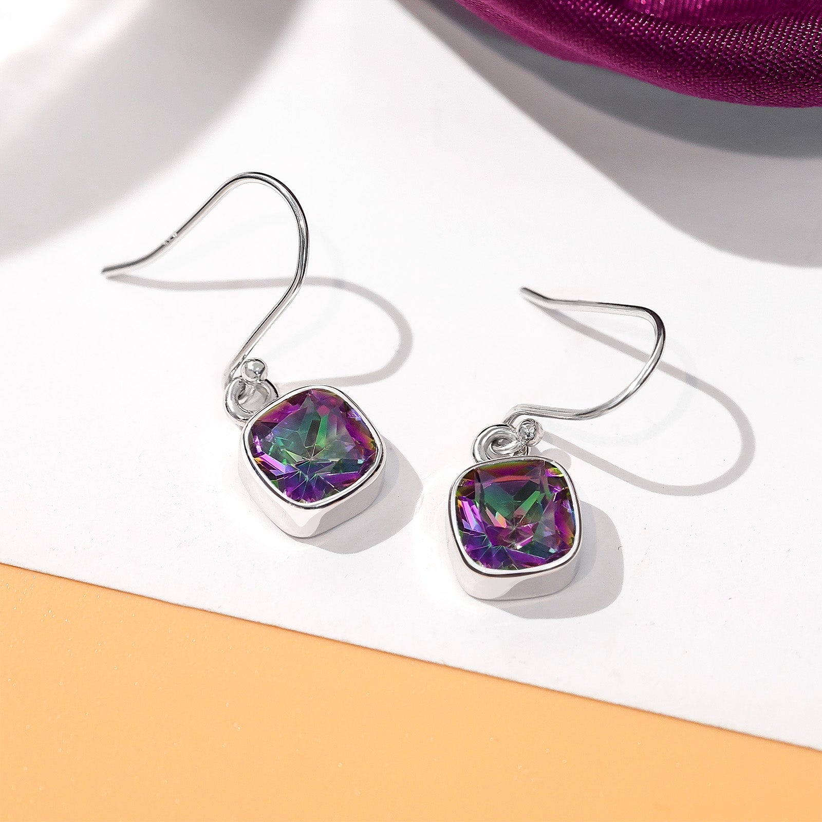 Uncategorized - Pure 925 Silver Earrings &#8211; Hook Stud with Rainbow Topaz
