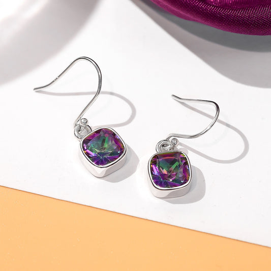 Uncategorized - Pure 925 Silver Earrings &#8211; Hook Stud with Rainbow Topaz