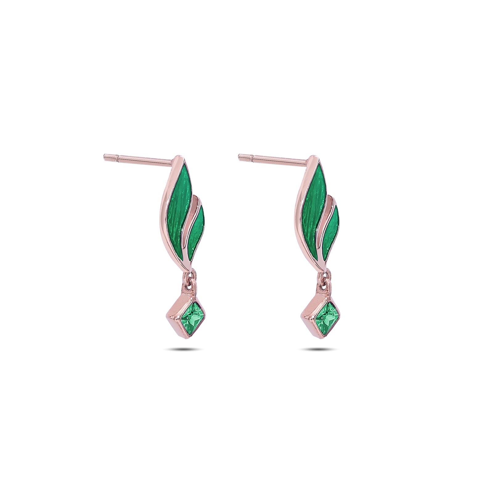 369 - Pure 925 Silver Earrings &#8211;  Radiant Emerald Leaf Danglers